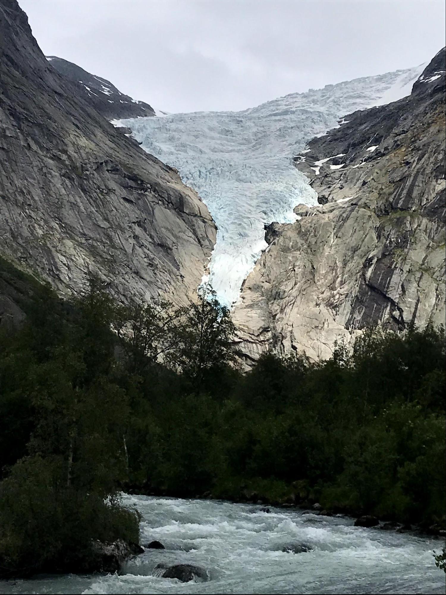 Glacier from the last Ice Age that rests amongst the mountains of Norway